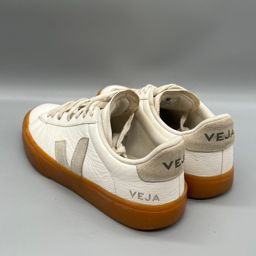 Veja Shoes Womens 8 White Gray Leather Campo Gum Sole Low Top Trainer Sneakers - Picture 5 of 11
